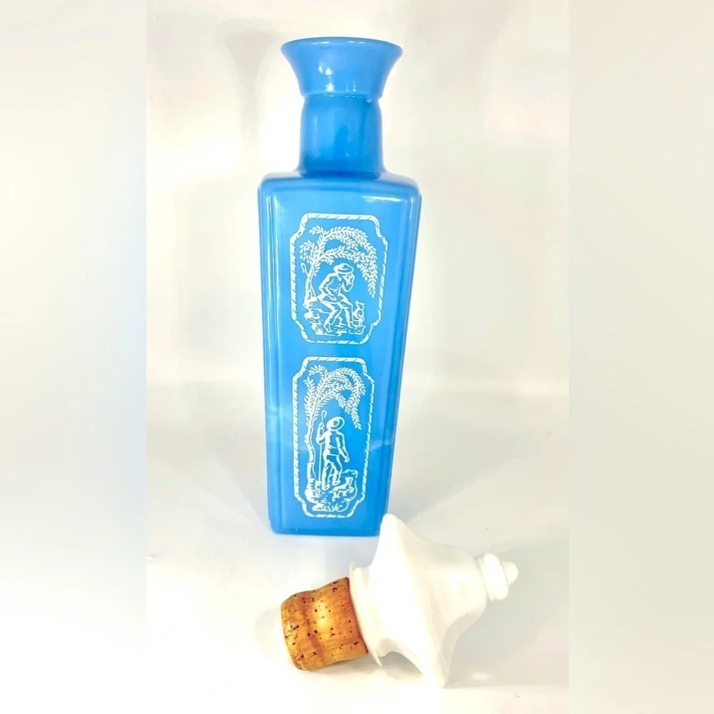 Jim Beam 1965 Blue Slag Milk Glass Decanter Whiskey Bottle Shepard & Dog Cork